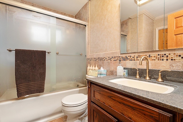 251 N Idaho Ave, Massapequa, NY 11758 - full bath featuring toilet, shower / bath combination with glass door, vanity, and tasteful backsplash