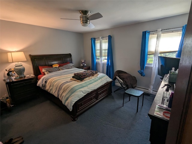 bedroom with carpet floors and a ceiling fan