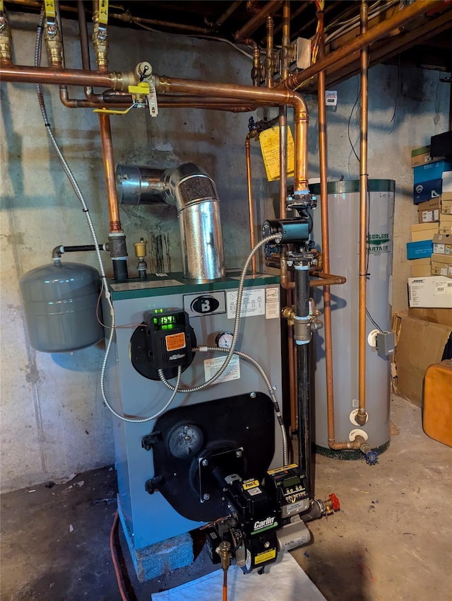 utilities with water heater and a heating unit