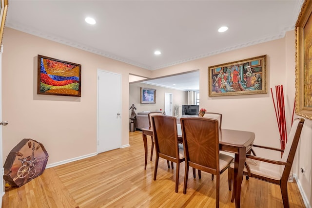 100-25 Queens Blvd Unit 6E, Forest Hills, NY 11375 - dining room with baseboards, light wood finished floors, ornamental molding, and recessed lighting
