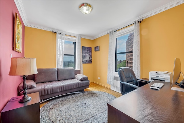 100-25 Queens Blvd Unit 6E, Forest Hills, NY 11375 - office area featuring plenty of natural light, wood finished floors, ornamental molding, and baseboards