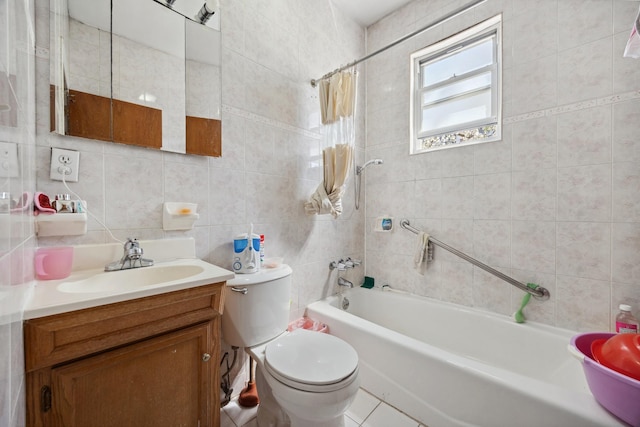 42-06 66th St, Woodside, NY 11377 - bathroom with tile walls, shower / tub combo, toilet, vanity, and backsplash
