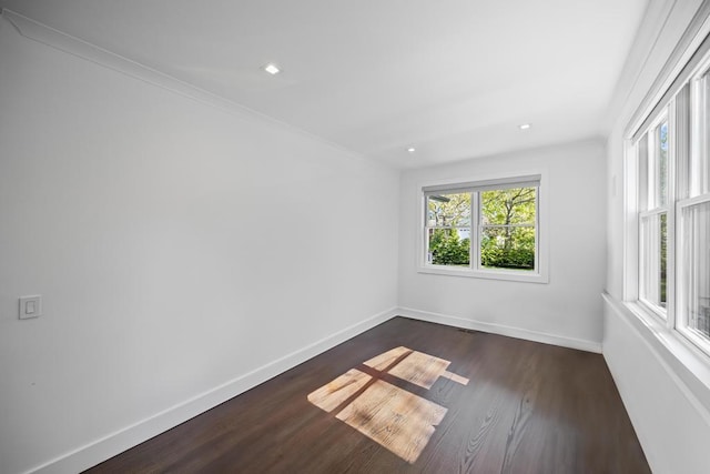 128 Priscilla Ave, Flanders, NY 11901 - unfurnished room with baseboards, dark wood-style flooring, and recessed lighting