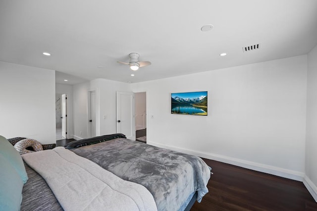 128 Priscilla Ave, Flanders, NY 11901 - bedroom with recessed lighting, baseboards, wood finished floors, and a ceiling fan