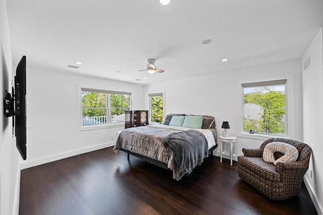 128 Priscilla Ave, Flanders, NY 11901 - bedroom featuring wood finished floors, baseboards, recessed lighting, and a ceiling fan