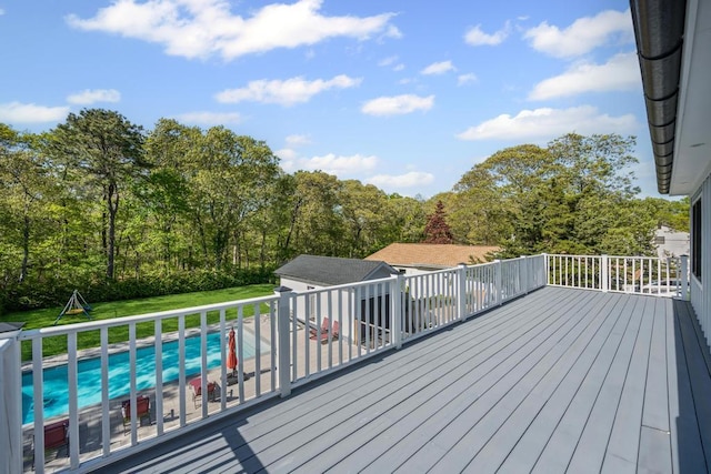 128 Priscilla Ave, Flanders, NY 11901 - wooden terrace with an outdoor pool and a lawn