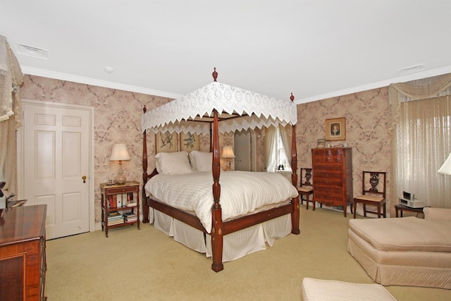 2 Wallis Ln, Nissequogue, NY 11780 - carpeted bedroom with wallpapered walls and ornamental molding