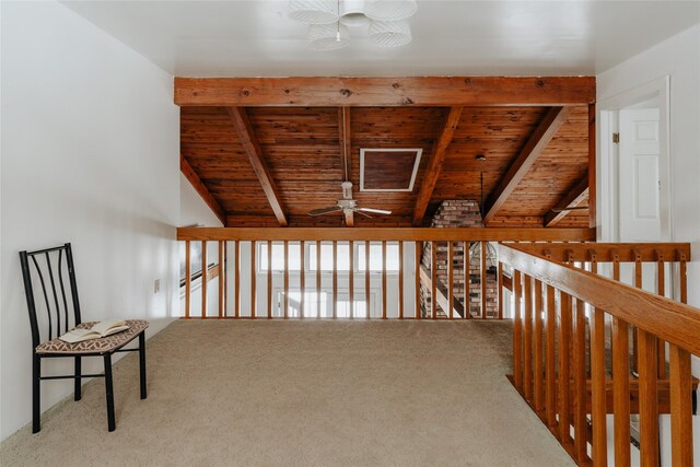26 Beckys Hill Rd, Hurleyville, NY 12747 - corridor with wooden ceiling, carpet floors, and beamed ceiling