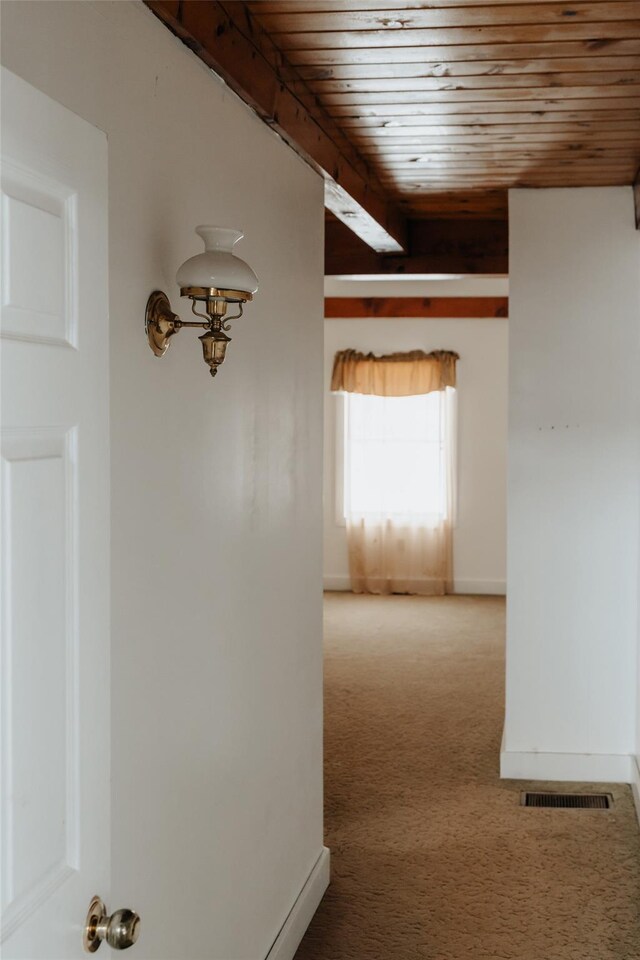 26 Beckys Hill Rd, Hurleyville, NY 12747 - hallway with wooden ceiling, carpet flooring, and baseboards
