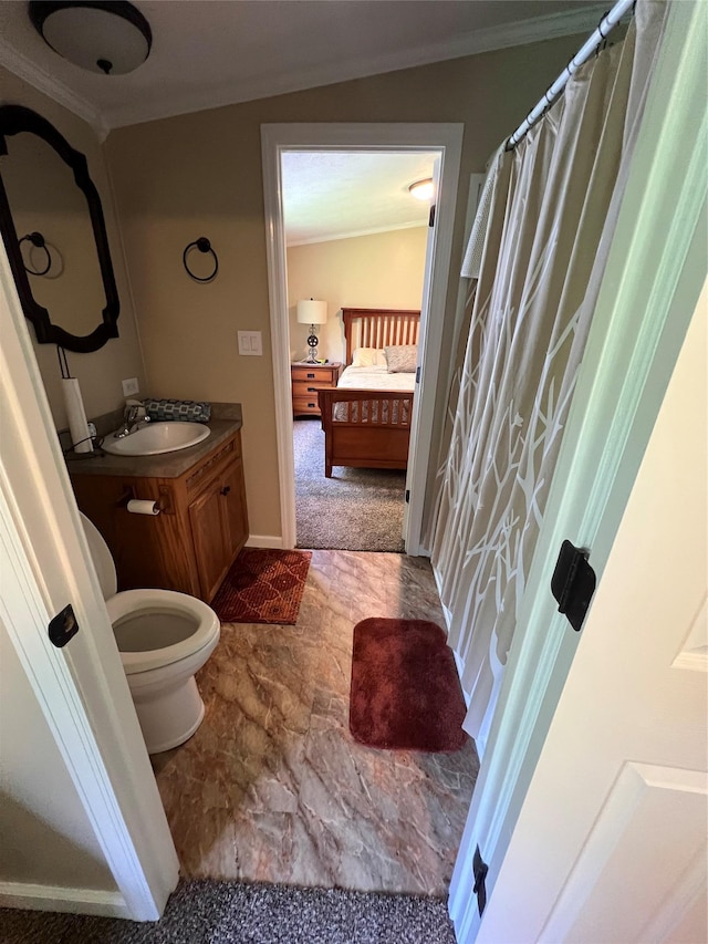 265 Old Tacy Rd Unit Tr95, Swan Lake, NY 12783 - full bath featuring ornamental molding, toilet, vanity, connected bathroom, and baseboards