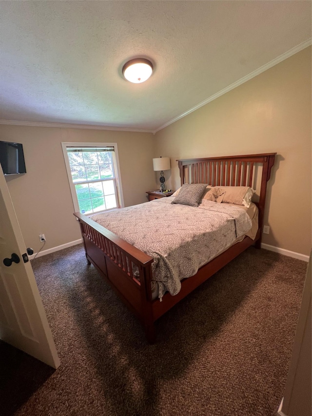 265 Old Tacy Rd Unit Tr95, Swan Lake, NY 12783 - bedroom featuring dark carpet, ornamental molding, baseboards, and a textured ceiling