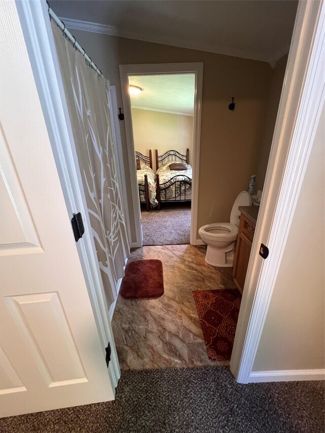 265 Old Tacy Rd Unit Tr95, Swan Lake, NY 12783 - bathroom with toilet, connected bathroom, and crown molding