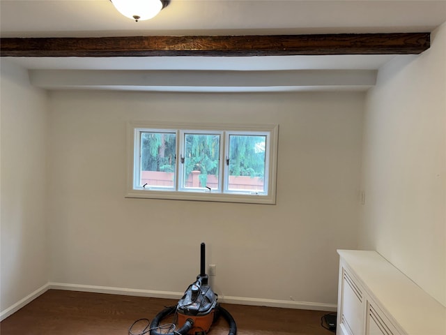 163-18 Cryders Ln, Whitestone, NY 11357 - empty room featuring beam ceiling and dark wood finished floors
