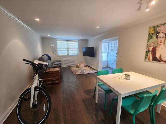 79 N Broadway Unit H, White Plains, NY 10603 - dining room featuring ornamental molding, dark wood-style flooring, baseboards, and recessed lighting