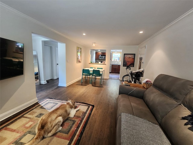 79 N Broadway Unit H, White Plains, NY 10603 - living room with crown molding, wood finished floors, baseboards, and recessed lighting