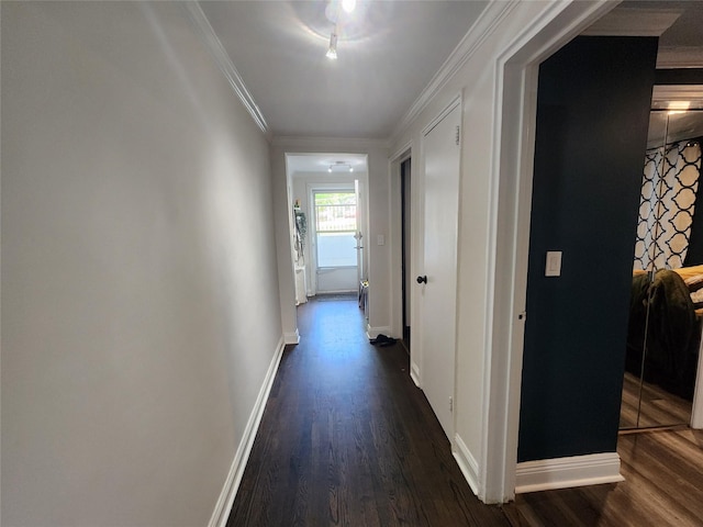 79 N Broadway Unit H, White Plains, NY 10603 - hall featuring dark wood-style floors, baseboards, and ornamental molding