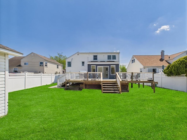 back of house featuring a wooden deck and stairs