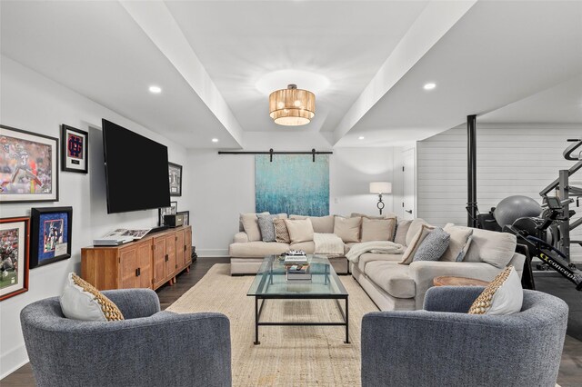 2 Cerf Ln, Mount Kisco, NY 10549 - living room with recessed lighting, baseboards, and dark wood-style floors