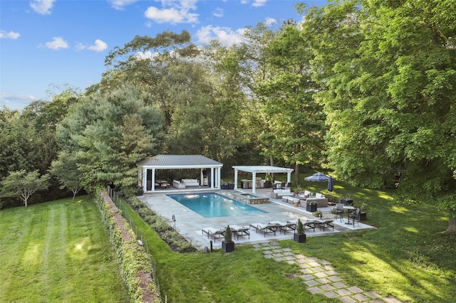 2 Cerf Ln, Mount Kisco, NY 10549 - outdoor pool featuring a pergola, a yard, outdoor lounge area, and a patio area