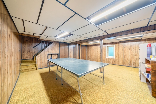 1 Karin Ct, East Northport, NY 11731 - game room with wooden walls and carpet flooring