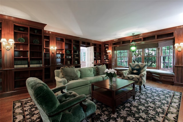 living room with wood finished floors