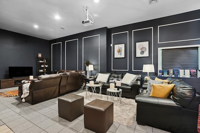 12 Rockridge Rd, Ardsley, NY 10502 - cinema featuring light tile patterned flooring, recessed lighting, and a decorative wall