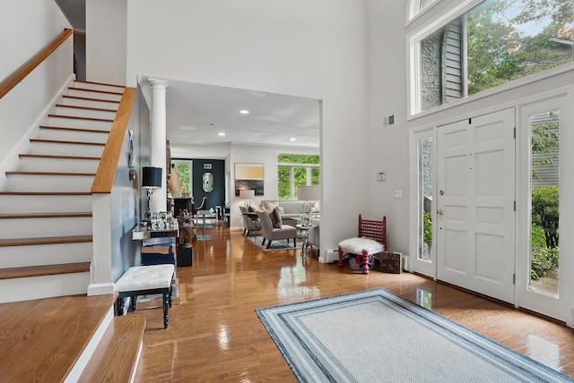 12 Rockridge Rd, Ardsley, NY 10502 - foyer entrance with a towering ceiling, stairs, wood finished floors, and recessed lighting