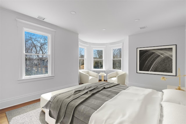 30 Huntting Ln, East Hampton, NY 11937 - bedroom with wood finished floors, recessed lighting, baseboards, and radiator