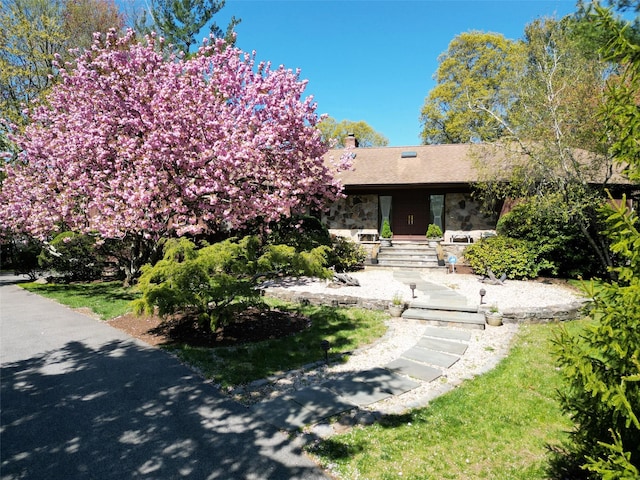 4 Bobby Close, Mamaroneck, NY 10543 - view of front of home with a chimney and stone siding