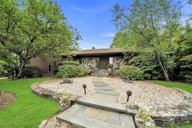 4 Bobby Close, Mamaroneck, NY 10543 - view of front of property with a front yard and a chimney