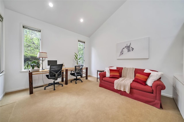 4 Bobby Close, Mamaroneck, NY 10543 - carpeted office space with baseboards, recessed lighting, and high vaulted ceiling