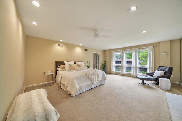 4 Bobby Close, Mamaroneck, NY 10543 - bedroom featuring light carpet, recessed lighting, baseboards, and ceiling fan