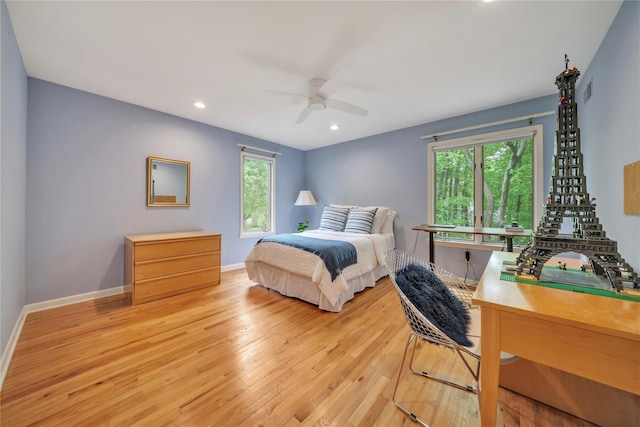 4 Bobby Close, Mamaroneck, NY 10543 - bedroom featuring light wood-style flooring, baseboards, recessed lighting, and ceiling fan