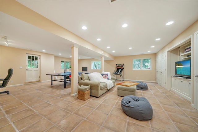 4 Bobby Close, Mamaroneck, NY 10543 - living room with light tile patterned flooring, recessed lighting, and baseboards