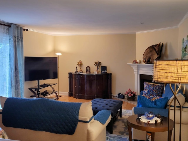 69 Laudaten Way, Warwick, NY 10990 - living area with crown molding, wood finished floors, and a fireplace