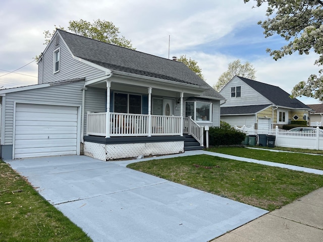 1963 Central Dr N, East Meadow, NY 11554 - view of front of property with a porch, driveway, a shingled roof, and an attached garage