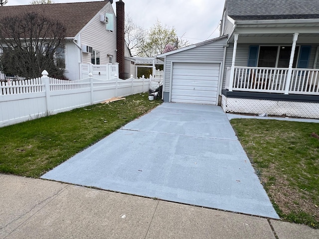 1963 Central Dr N, East Meadow, NY 11554 - view of home's exterior featuring covered porch, concrete driveway, a garage, and a shingled roof