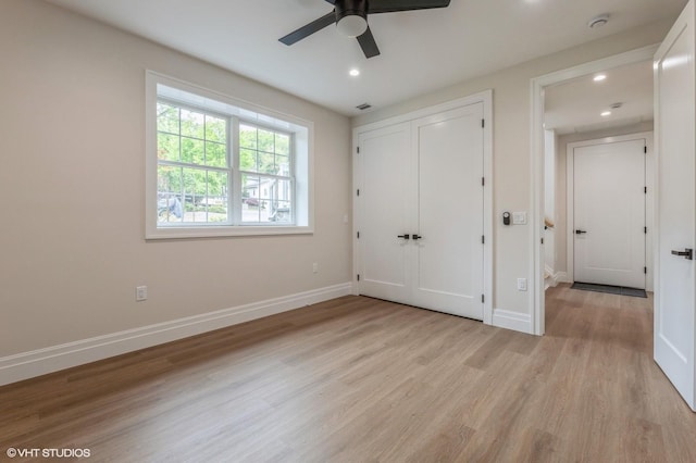 6 Reina Ct, Valley Cottage, NY 10989 - unfurnished bedroom featuring light wood-type flooring, recessed lighting, baseboards, a closet, and a ceiling fan