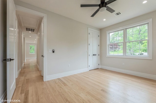 6 Reina Ct, Valley Cottage, NY 10989 - unfurnished bedroom featuring attic access, light wood-type flooring, baseboards, recessed lighting, and ceiling fan