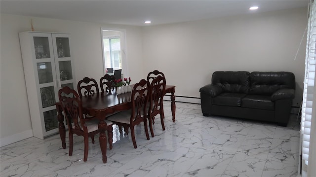 21 Hammond St, Monticello, NY 12701 - dining space with recessed lighting, a baseboard radiator, and marble finish flooring
