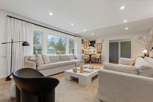 living room with recessed lighting