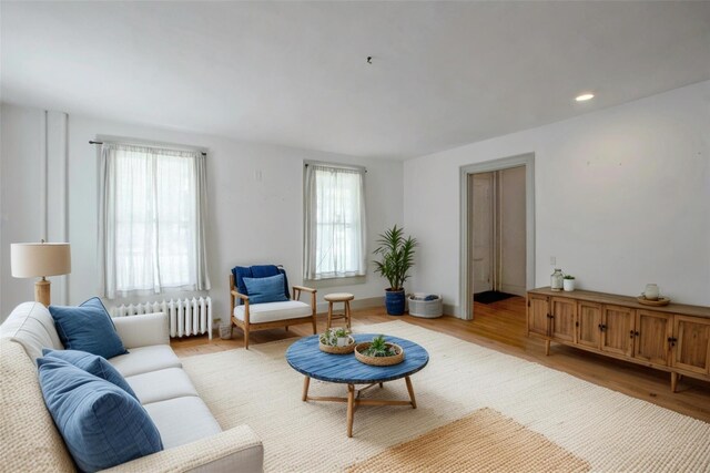 59 E Main St, Washingtonville, NY 10992 - living area featuring radiator, light wood-type flooring, and recessed lighting