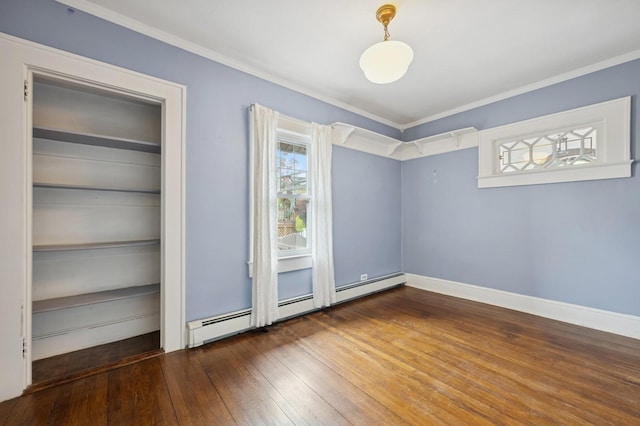 2600 Garden St, Baldwin, NY 11510 - empty room with hardwood / wood-style floors, ornamental molding, baseboards, and baseboard heating