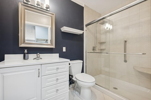 2600 Garden St, Baldwin, NY 11510 - bathroom with a stall shower, toilet, tile patterned floors, and vanity