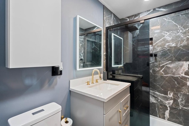 181 Central Park Rd E, Plainview, NY 11803 - full bathroom featuring a marble finish shower, toilet, and vanity