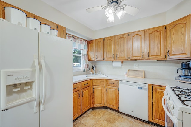 105 1st Ave, Kings Park, NY 11754 - kitchen featuring white appliances, a ceiling fan, and light countertops