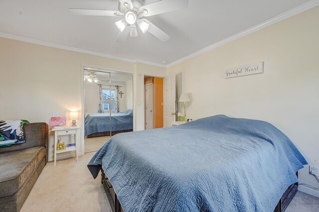 105 1st Ave, Kings Park, NY 11754 - bedroom with ornamental molding, light colored carpet, ceiling fan, and a closet
