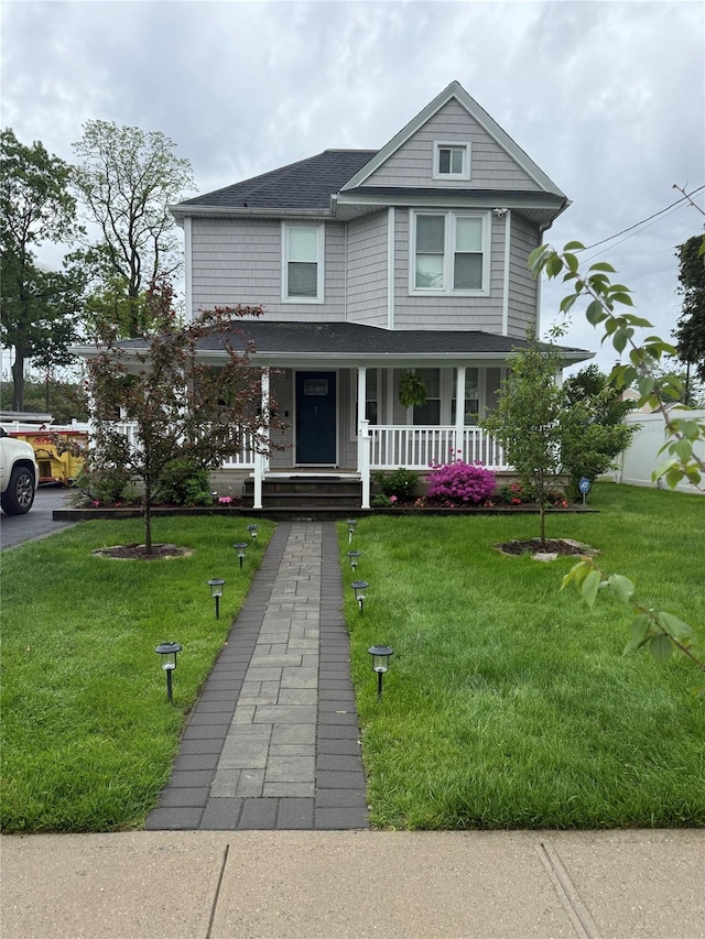 81 Pearsall Ave, Freeport, NY 11520 - view of front facade featuring a porch, a front yard, and roof with shingles