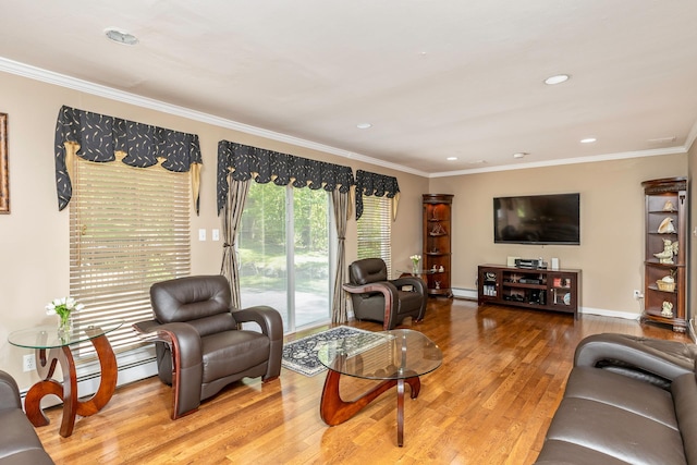 10 Northwood Ct, Dix Hills, NY 11746 - living room with wood finished floors, crown molding, and recessed lighting