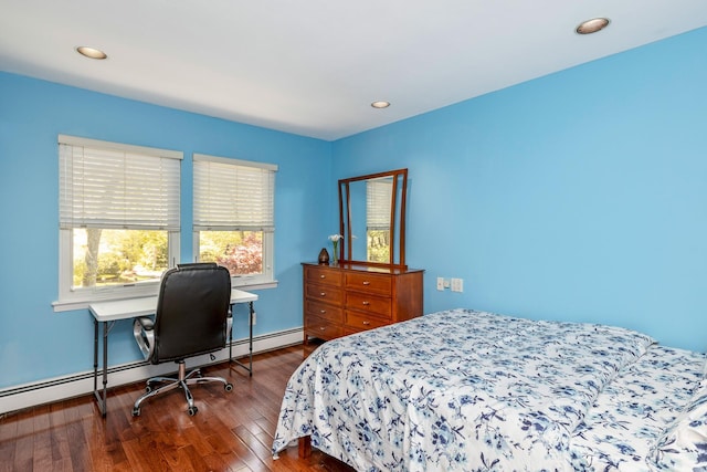 10 Northwood Ct, Dix Hills, NY 11746 - bedroom with a baseboard radiator, dark wood-style floors, and recessed lighting